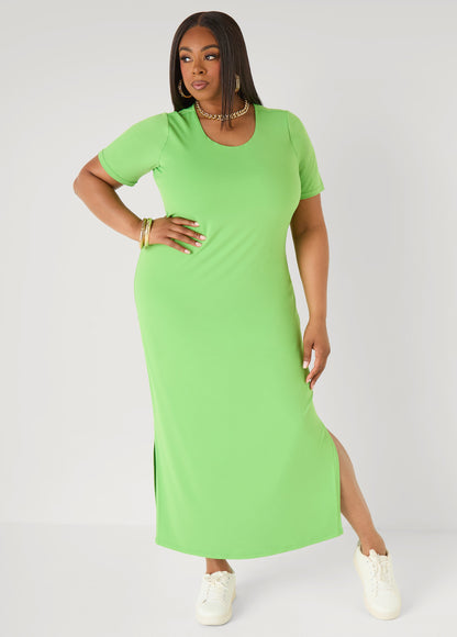 Ashley Stewart Stretch Knit T Shirt Maxi Dress Bright Green