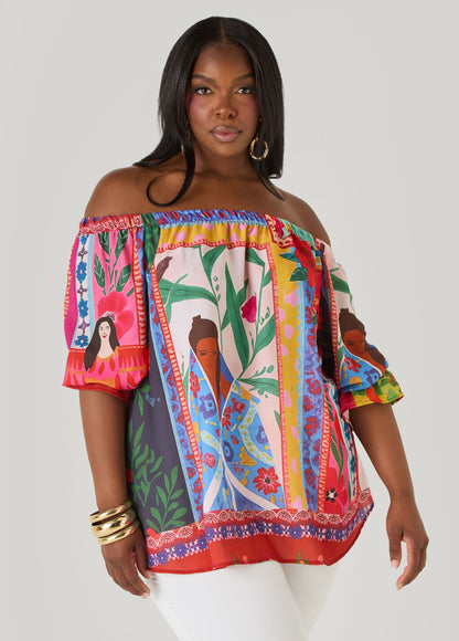 Ashley Stewart Off The Shoulder Printed Blouse Multi