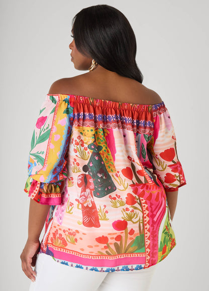 Ashley Stewart Off The Shoulder Printed Blouse Multi