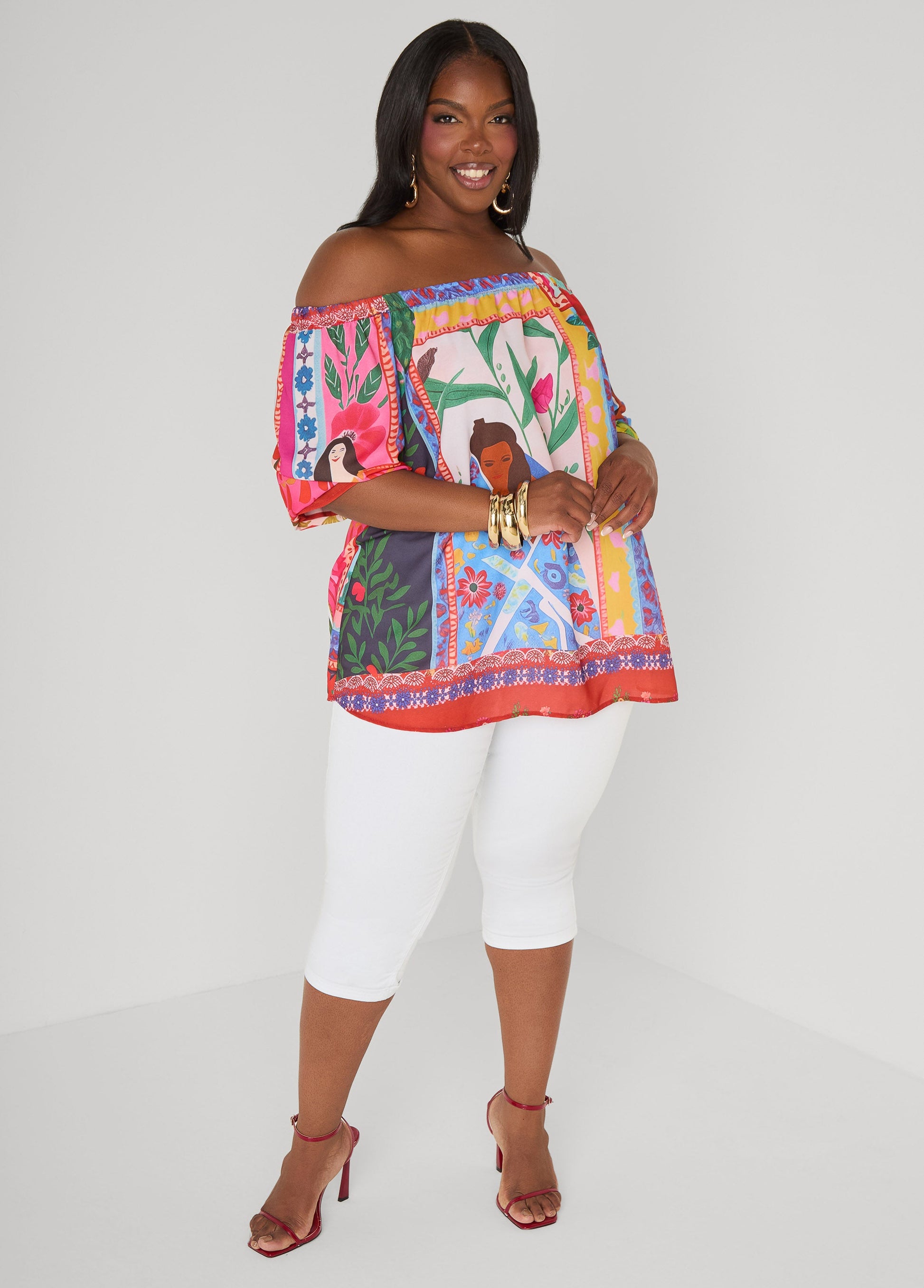 Ashley Stewart Off The Shoulder Printed Blouse Multi