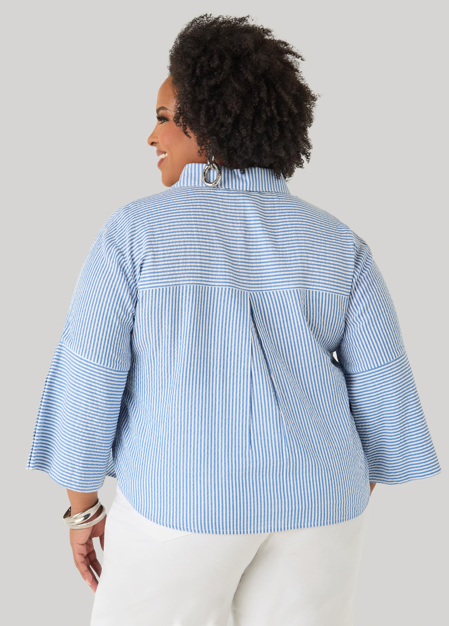 Ashley Stewart Seersucker Cotton Shirt Blue