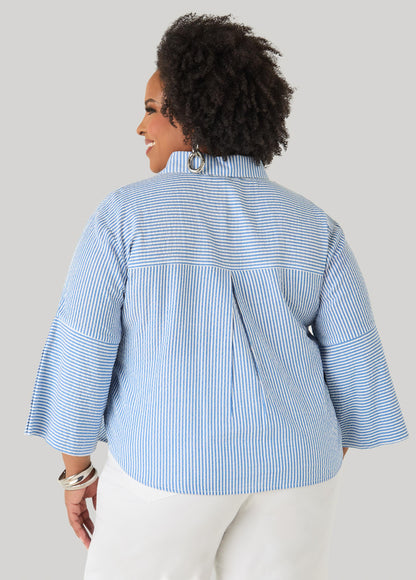 Ashley Stewart Seersucker Cotton Shirt Blue
