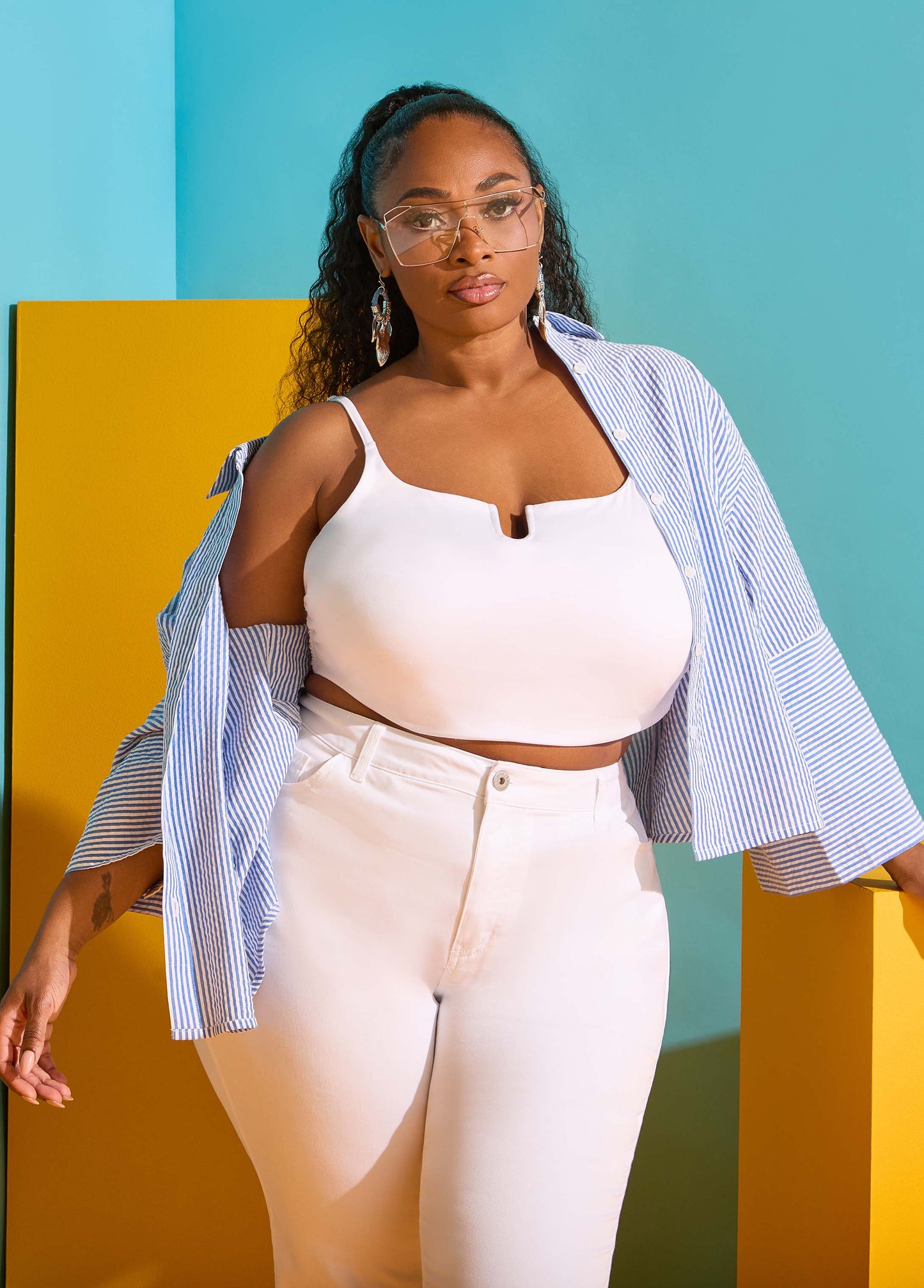 Ashley Stewart Seersucker Cotton Shirt Blue