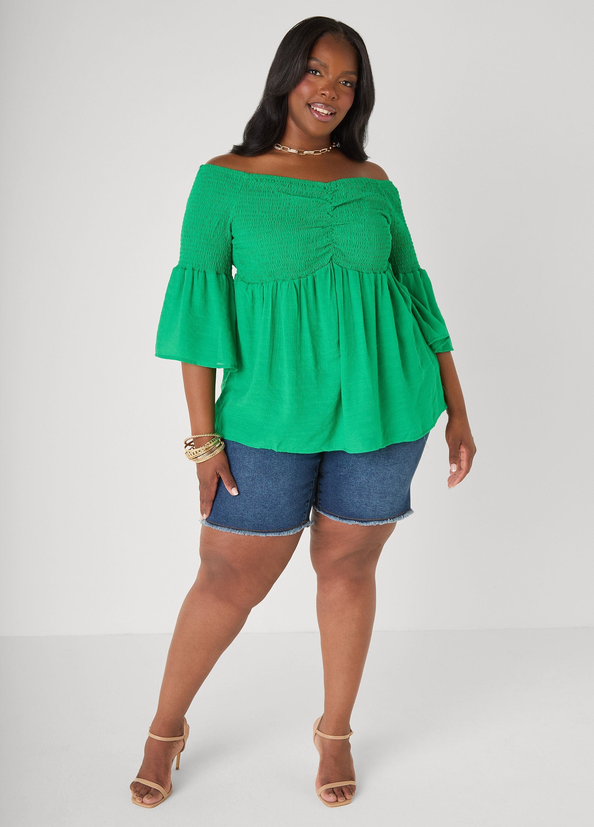 Ashley Stewart Off The Shoulder Smocked Top White
