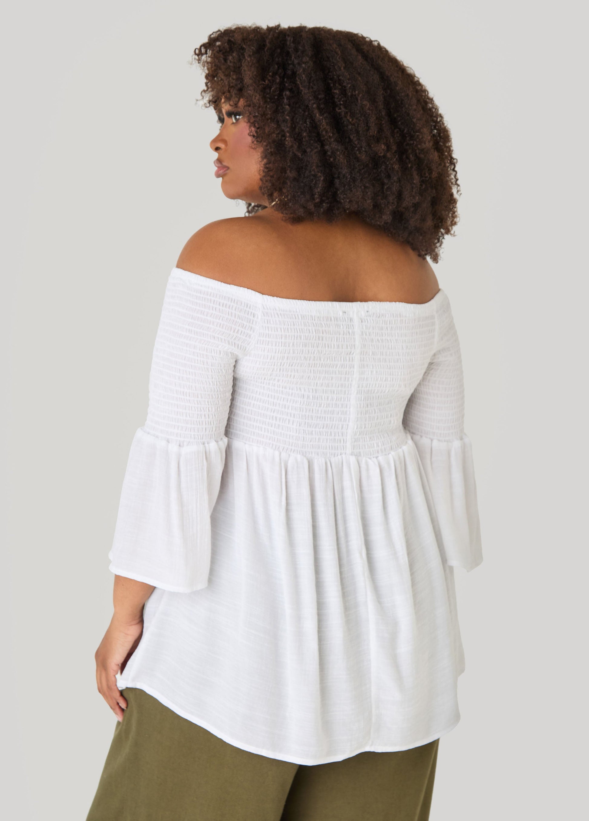 Ashley Stewart Off The Shoulder Smocked Top White
