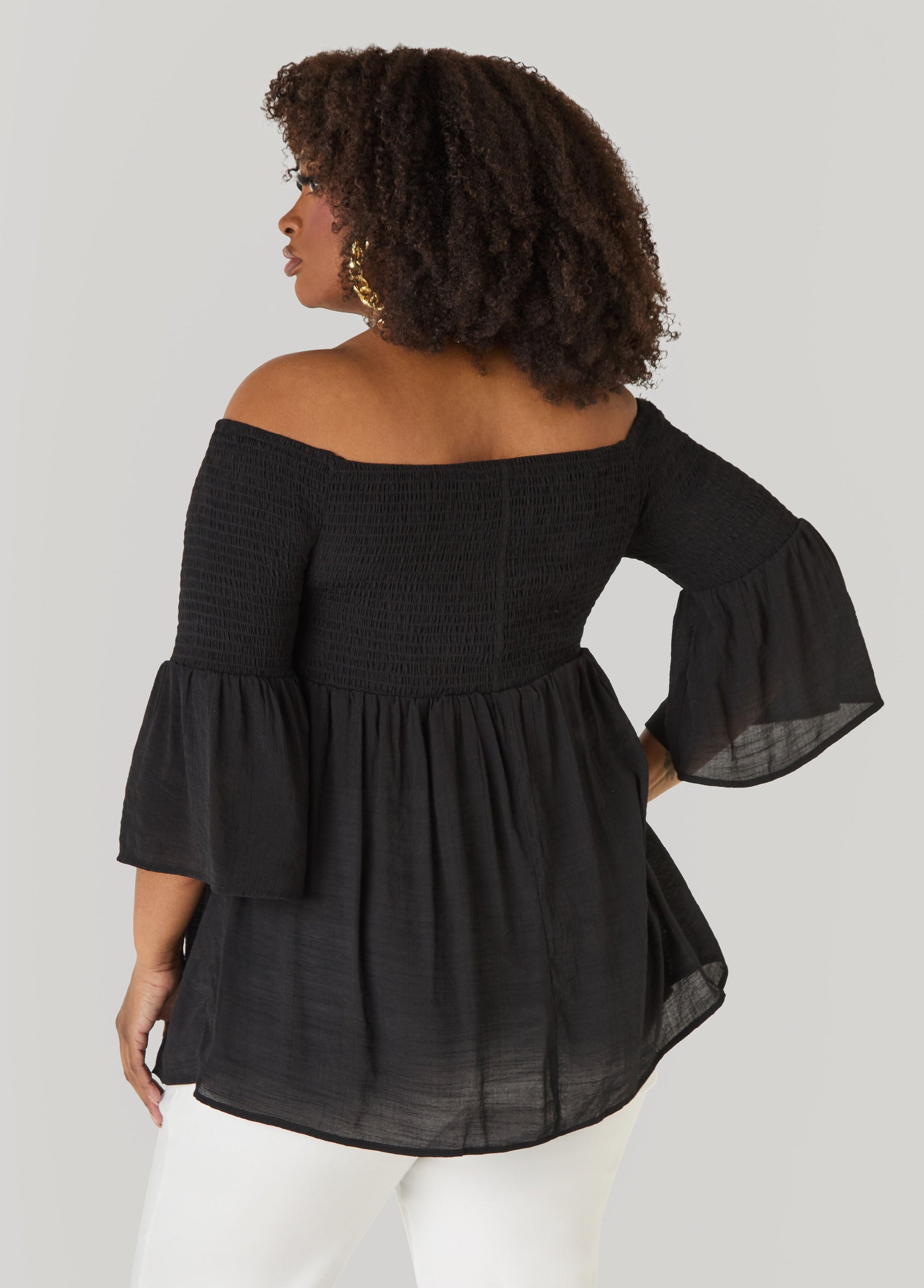 Ashley Stewart Off The Shoulder Smocked Top White