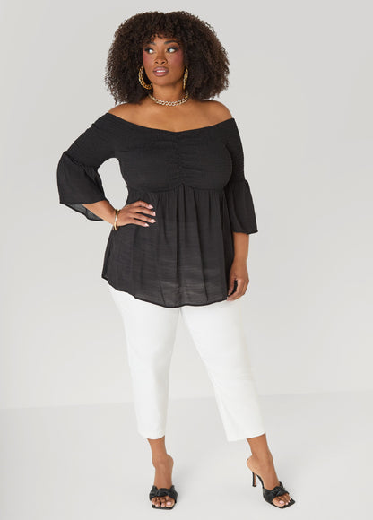 Ashley Stewart Off The Shoulder Smocked Top White