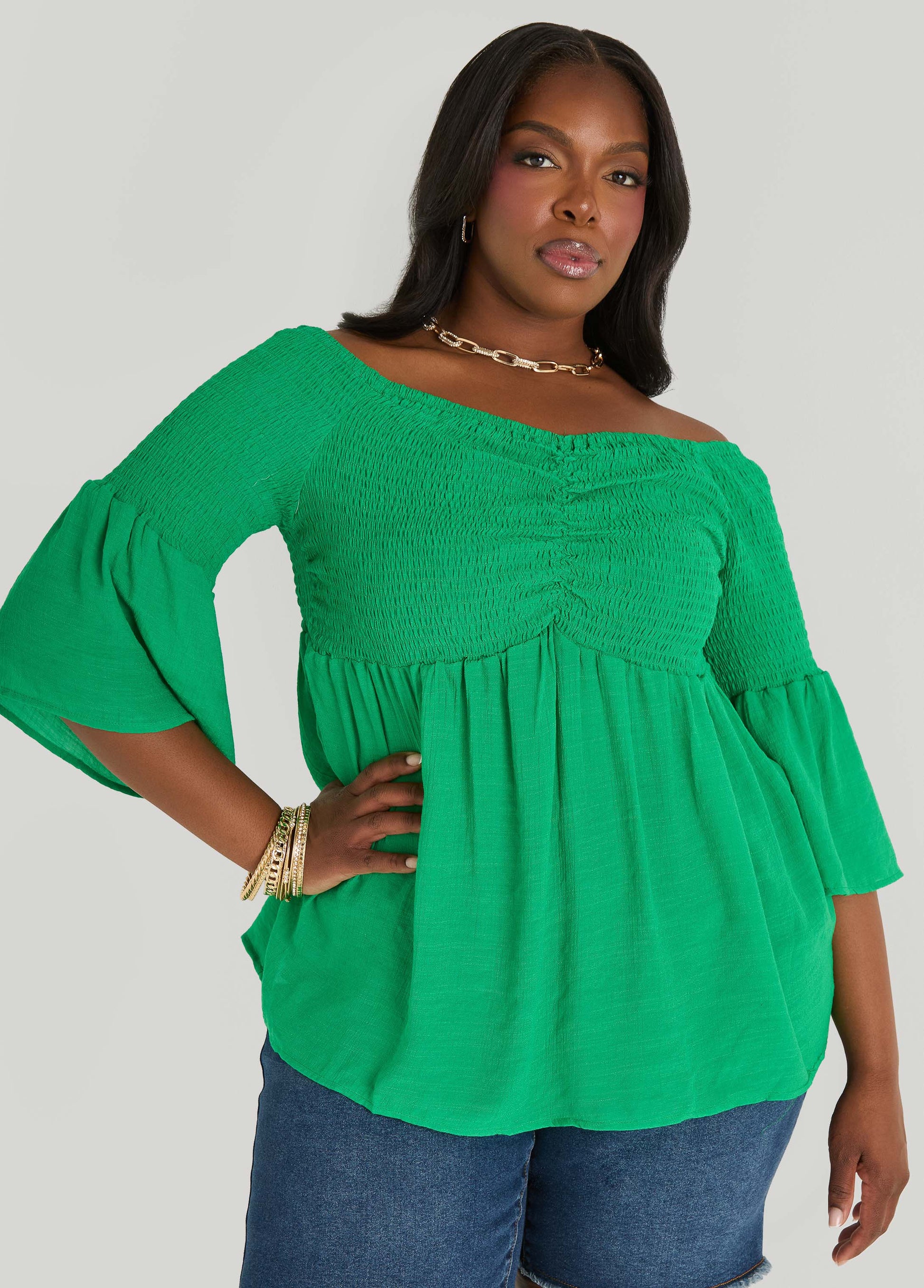 Ashley Stewart Off The Shoulder Smocked Top White
