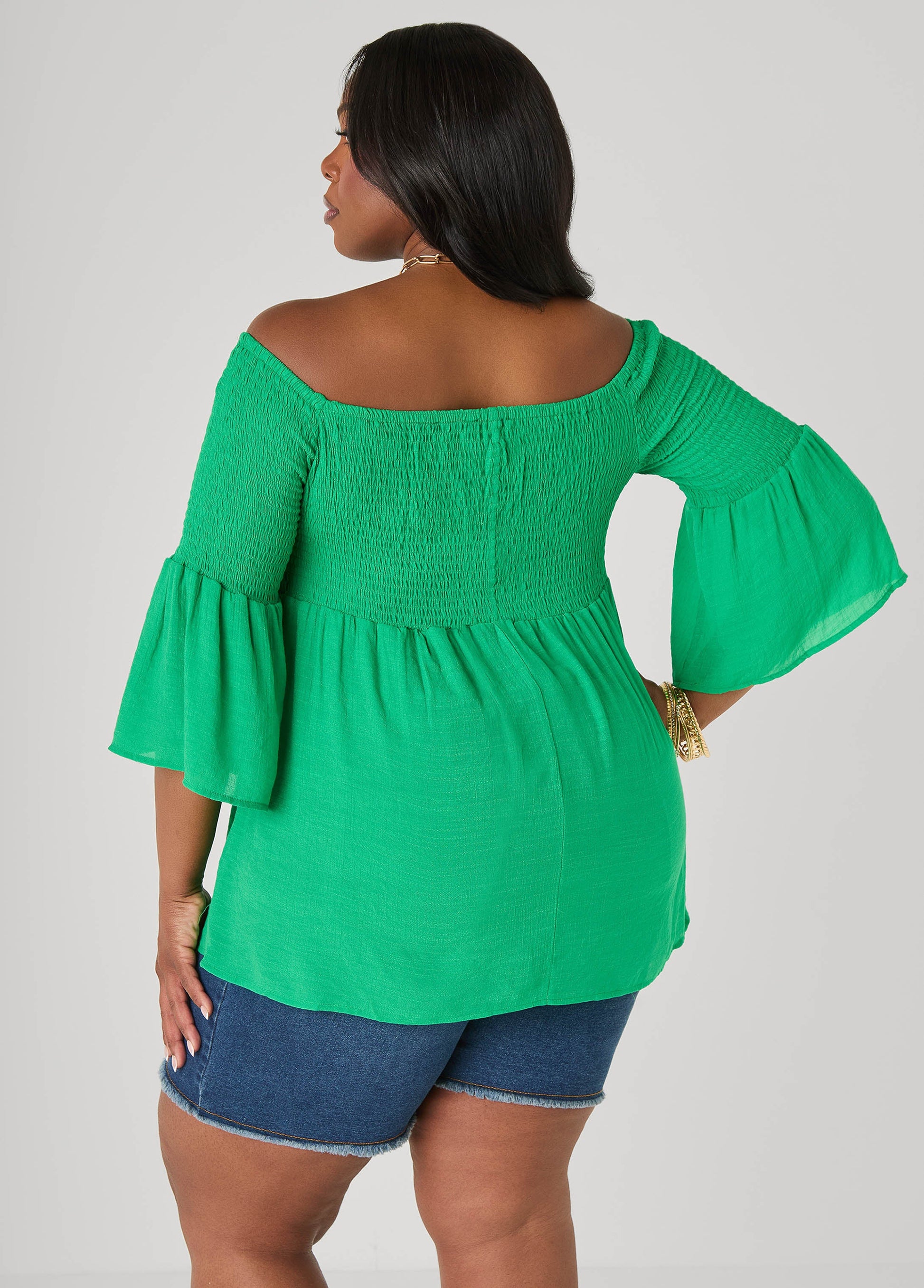 Ashley Stewart Off The Shoulder Smocked Top White