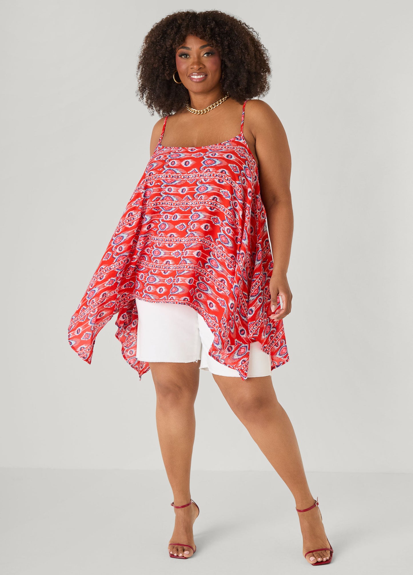 Ashley Stewart Printed Handkerchief Tank Red