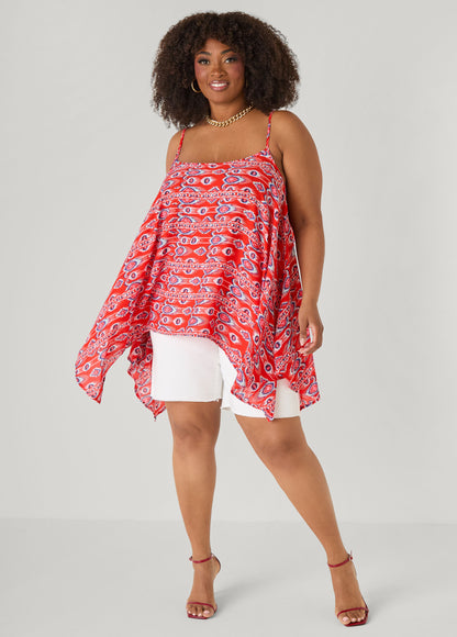 Ashley Stewart Printed Handkerchief Tank Red