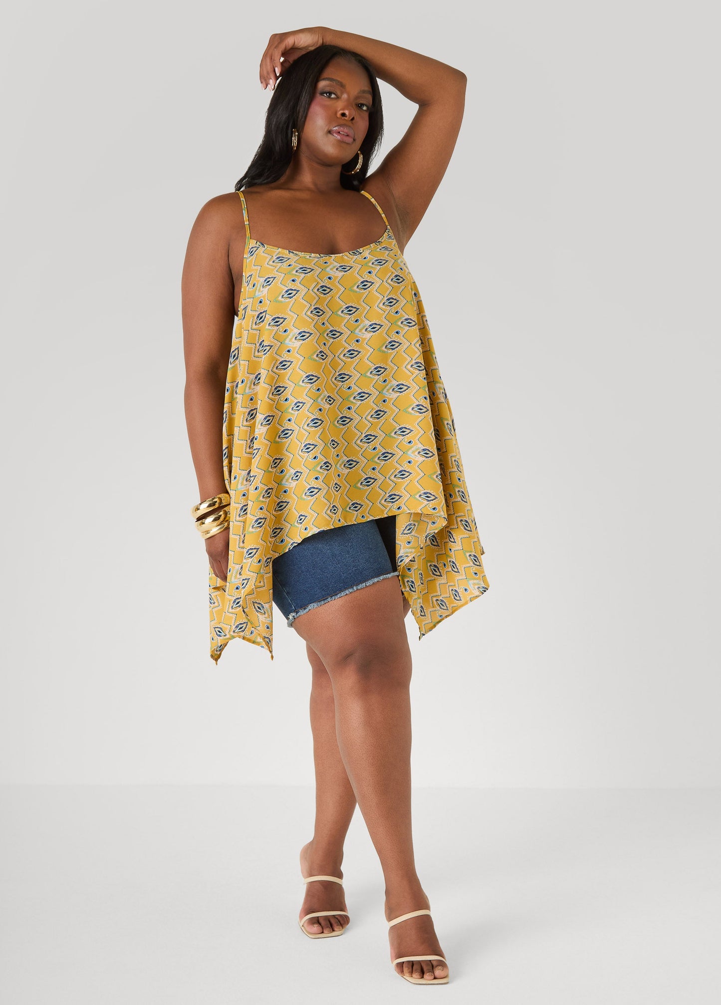 Ashley Stewart Printed Handkerchief Tank Red