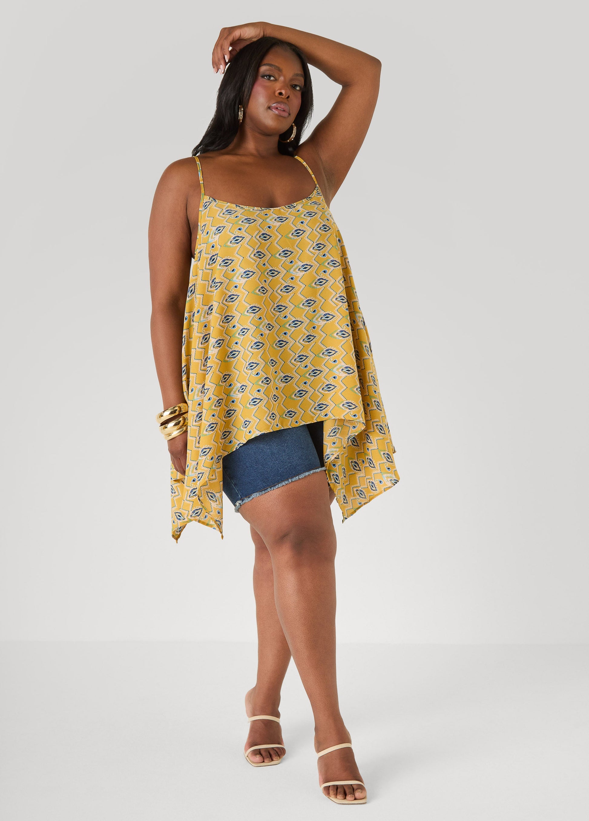 Ashley Stewart Printed Handkerchief Tank Red