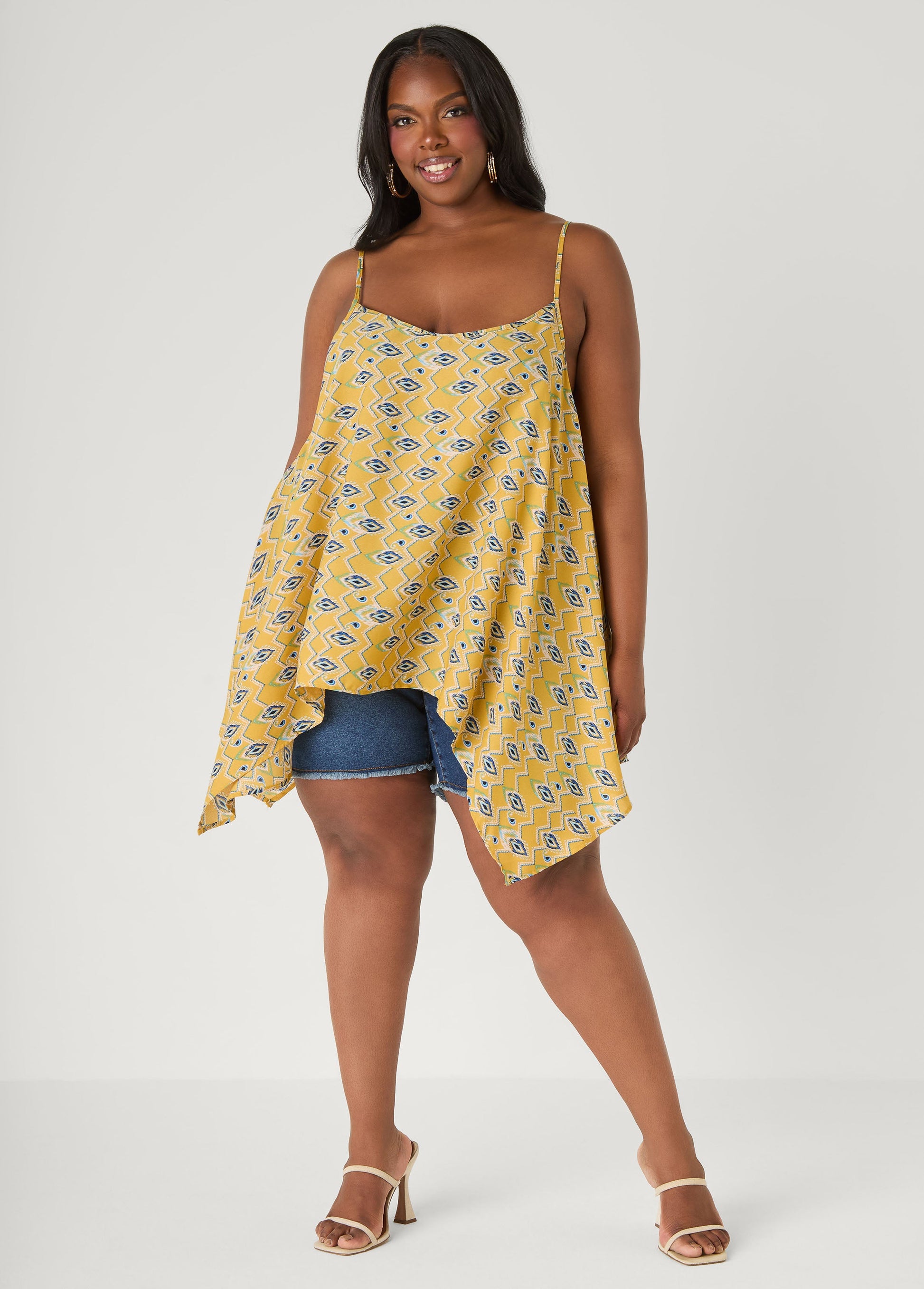 Ashley Stewart Printed Handkerchief Tank Red