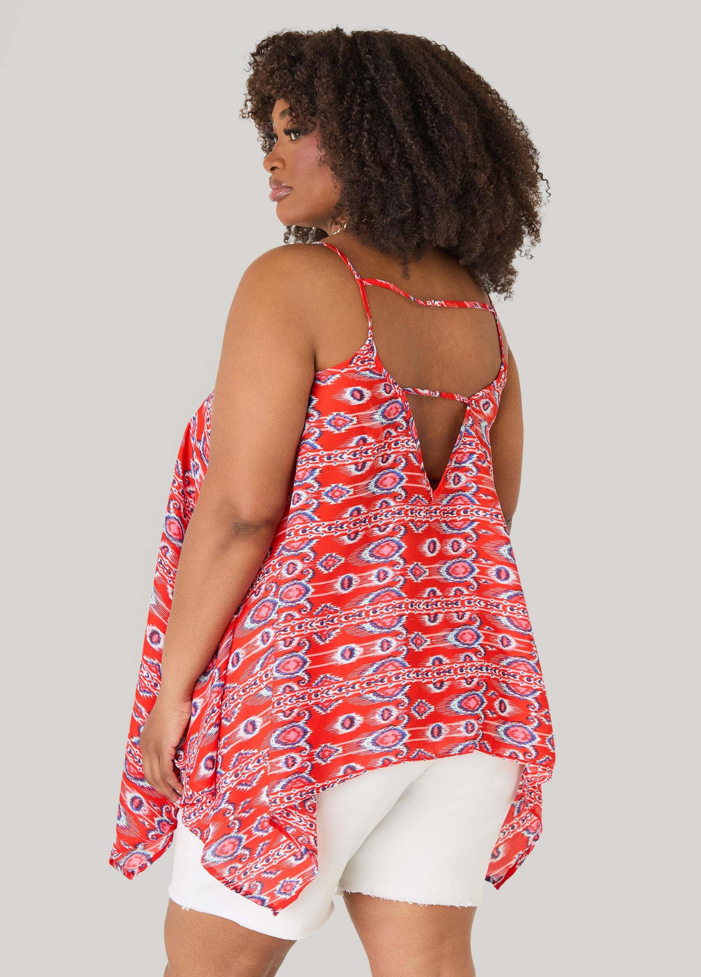 Ashley Stewart Printed Handkerchief Tank Red