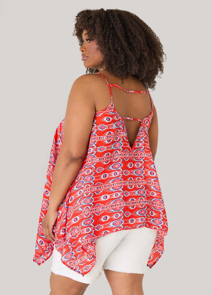 Ashley Stewart Printed Handkerchief Tank Red