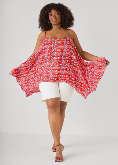 Ashley Stewart Printed Handkerchief Tank Red