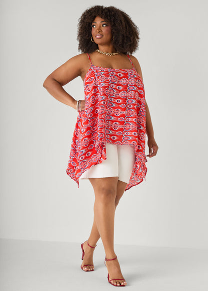 Ashley Stewart Printed Handkerchief Tank Red