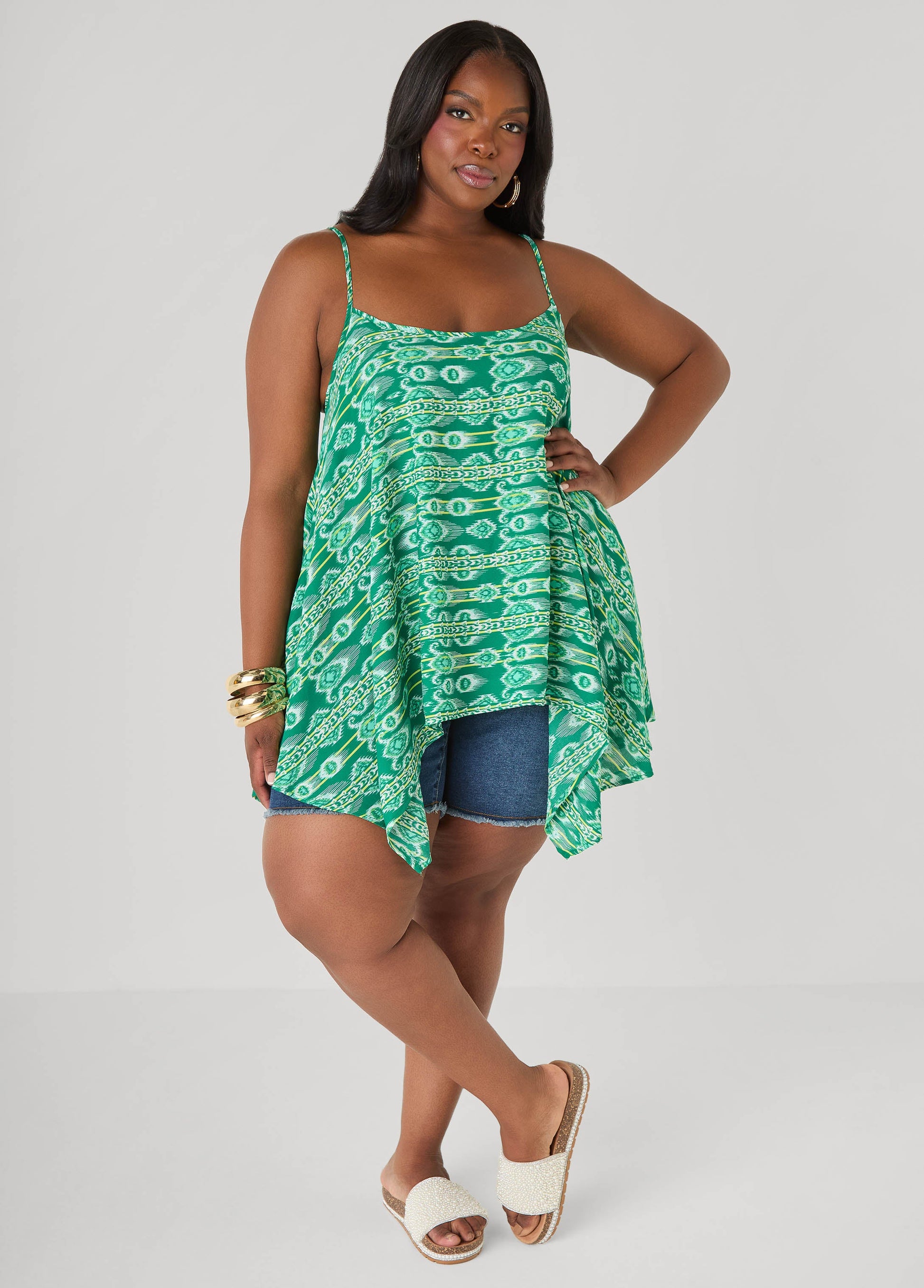 Ashley Stewart Printed Handkerchief Tank Red