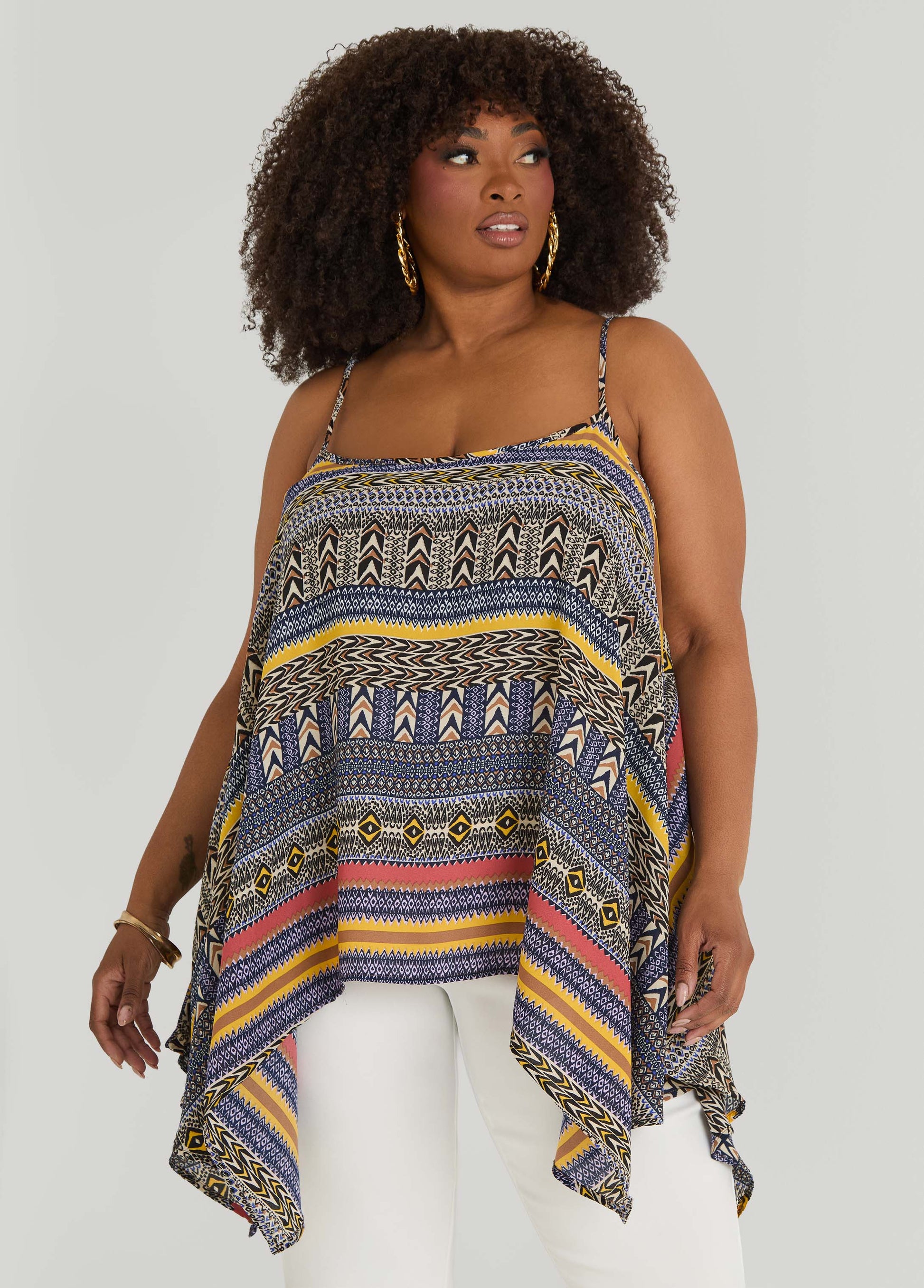 Ashley Stewart Printed Handkerchief Tank Red