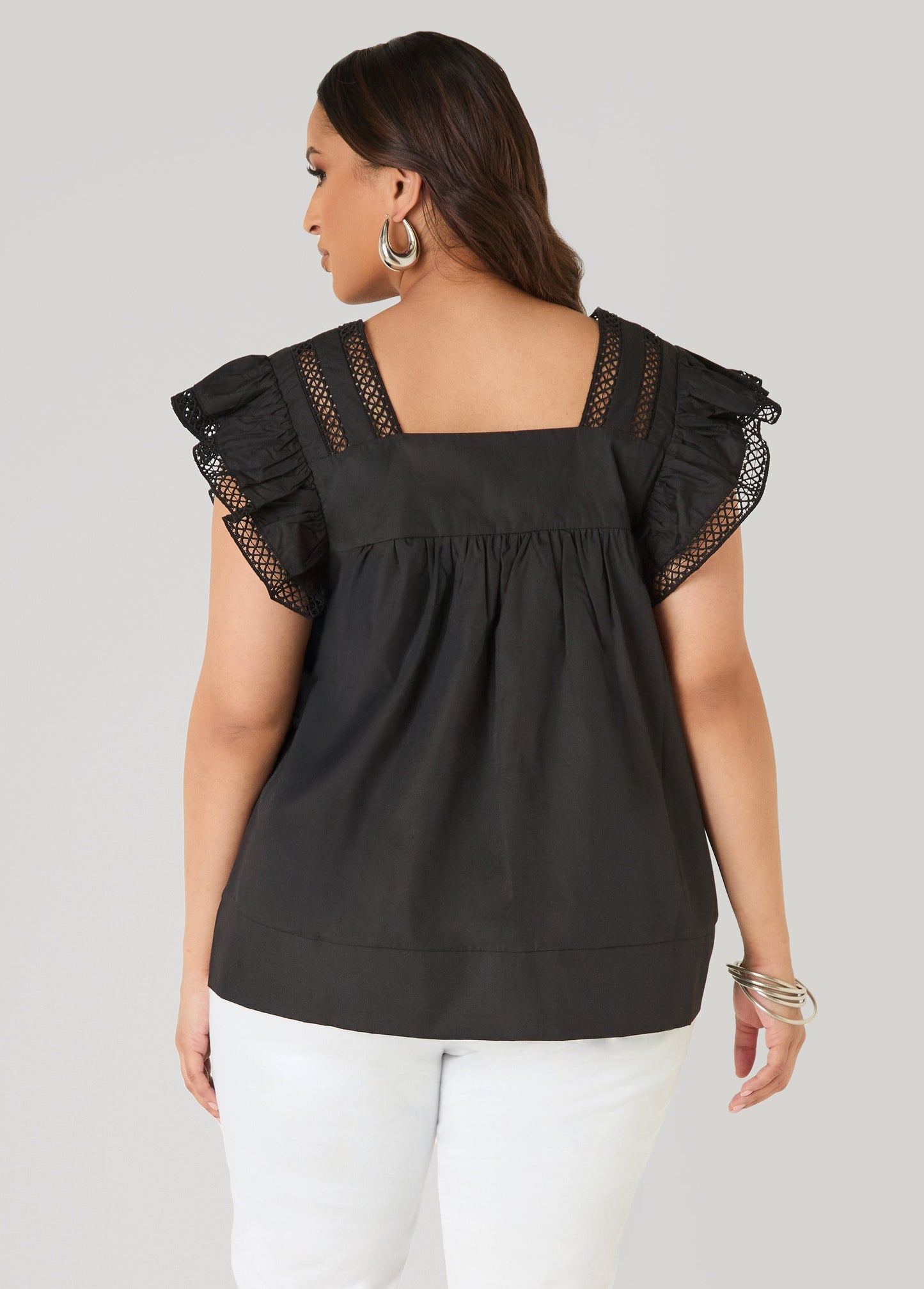 Ashley Stewart Lattice Trimmed Poplin Shirt Red