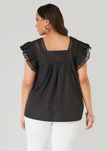 Ashley Stewart Lattice Trimmed Poplin Shirt Red