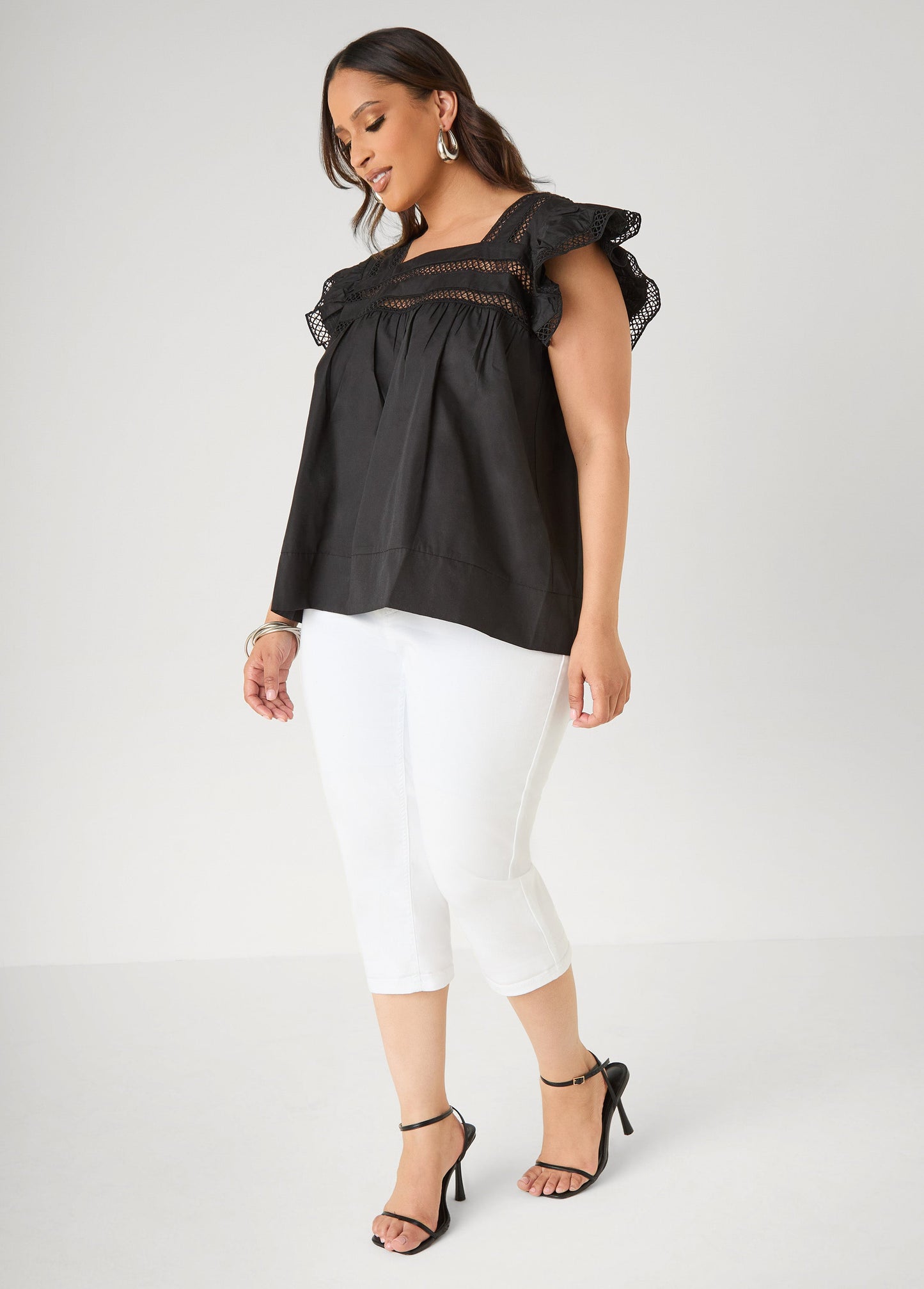 Ashley Stewart Lattice Trimmed Poplin Shirt Red