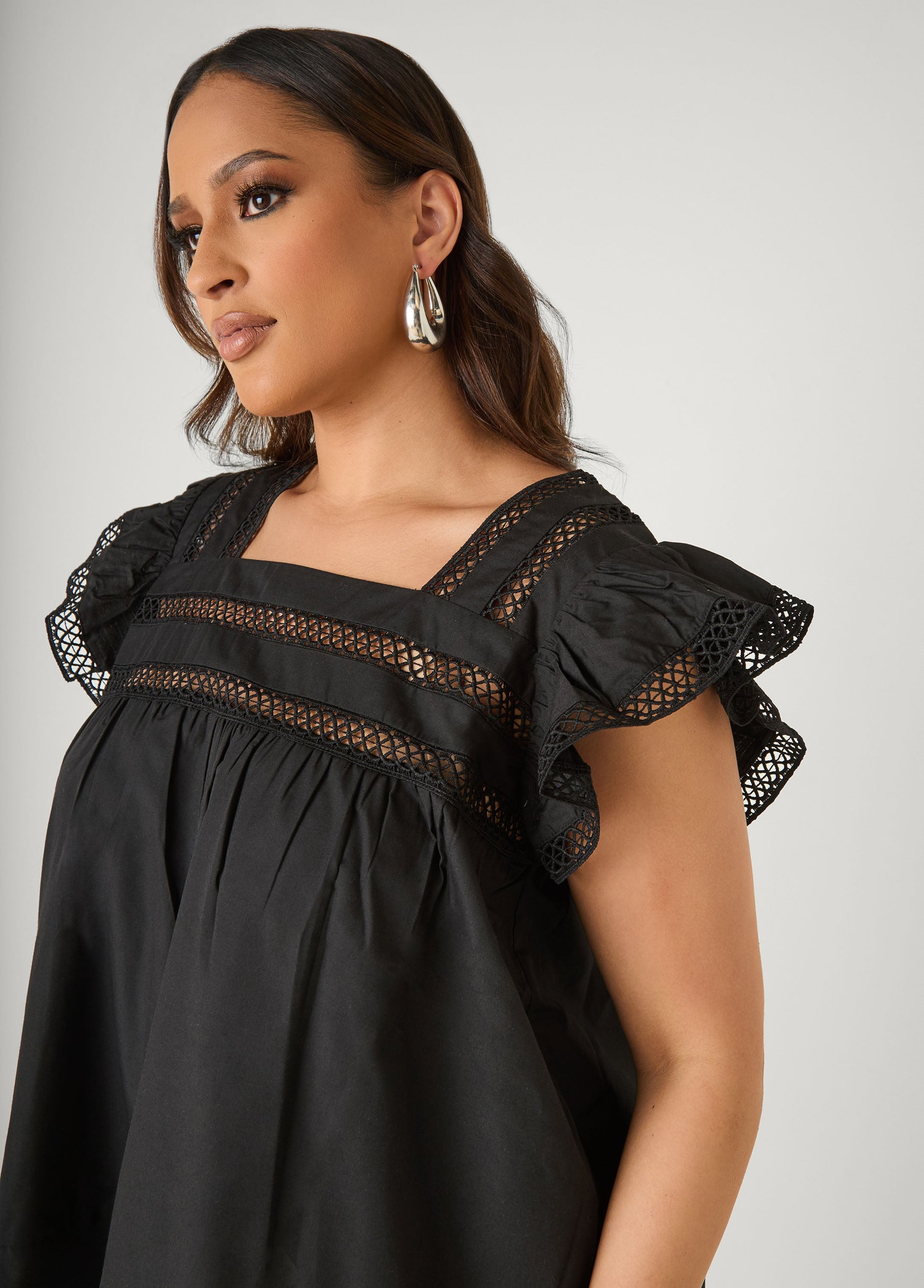 Ashley Stewart Lattice Trimmed Poplin Shirt Red