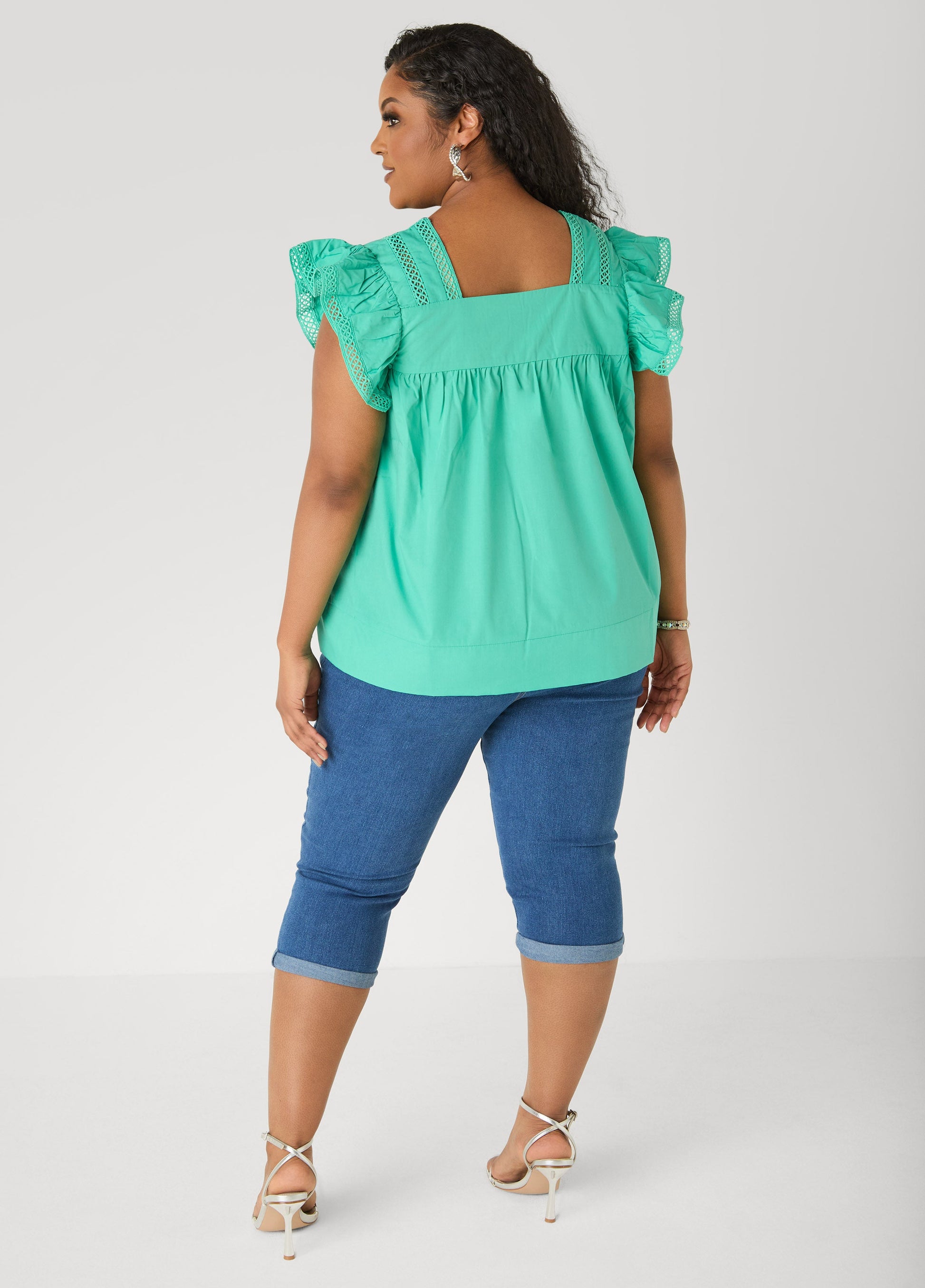 Ashley Stewart Lattice Trimmed Poplin Shirt Red