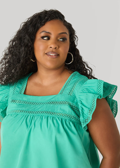 Ashley Stewart Lattice Trimmed Poplin Shirt Red