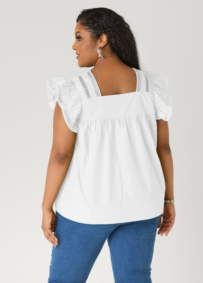 Ashley Stewart Lattice Trimmed Poplin Shirt Red