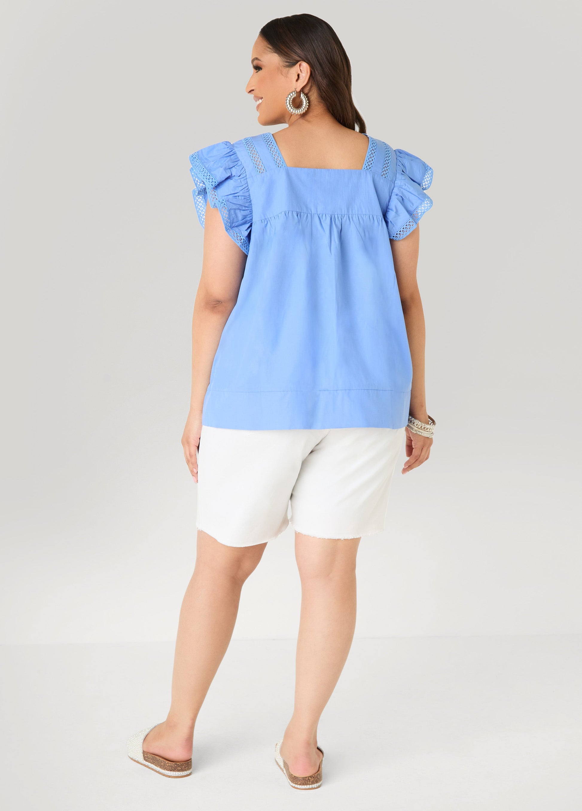 Ashley Stewart Lattice Trimmed Poplin Shirt Red