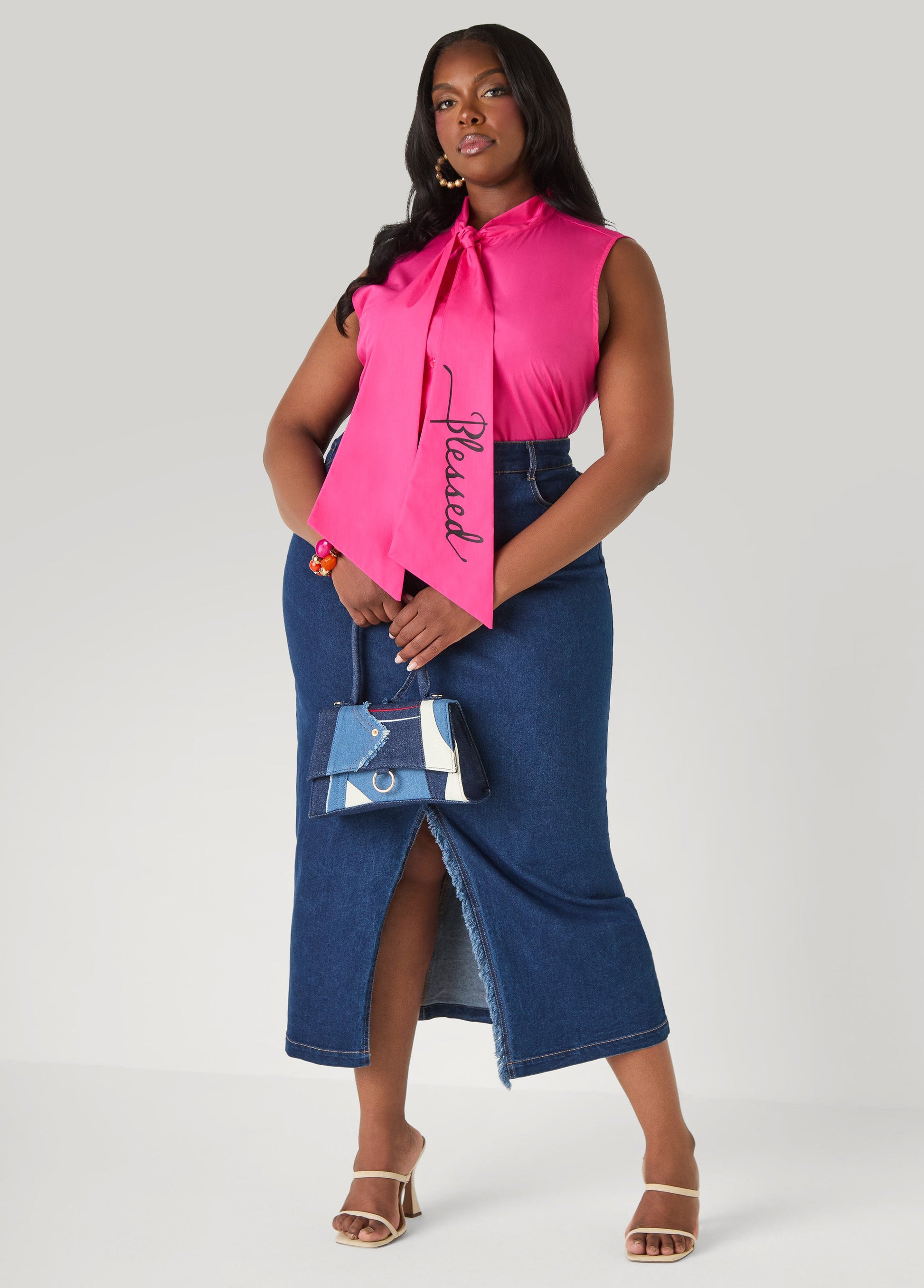 Ashley Stewart Blessed Tie Neck Top Fuchsia