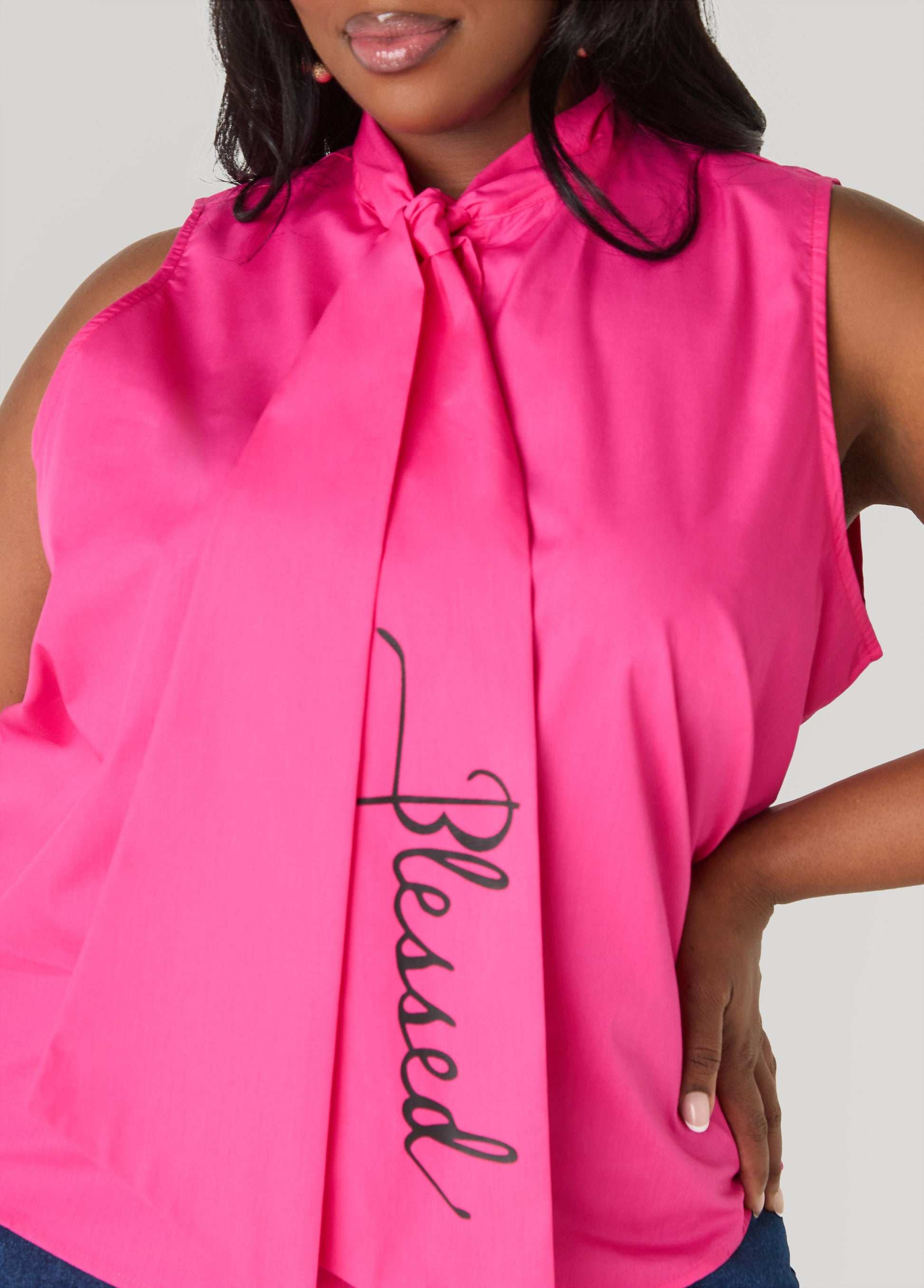 Ashley Stewart Blessed Tie Neck Top Fuchsia