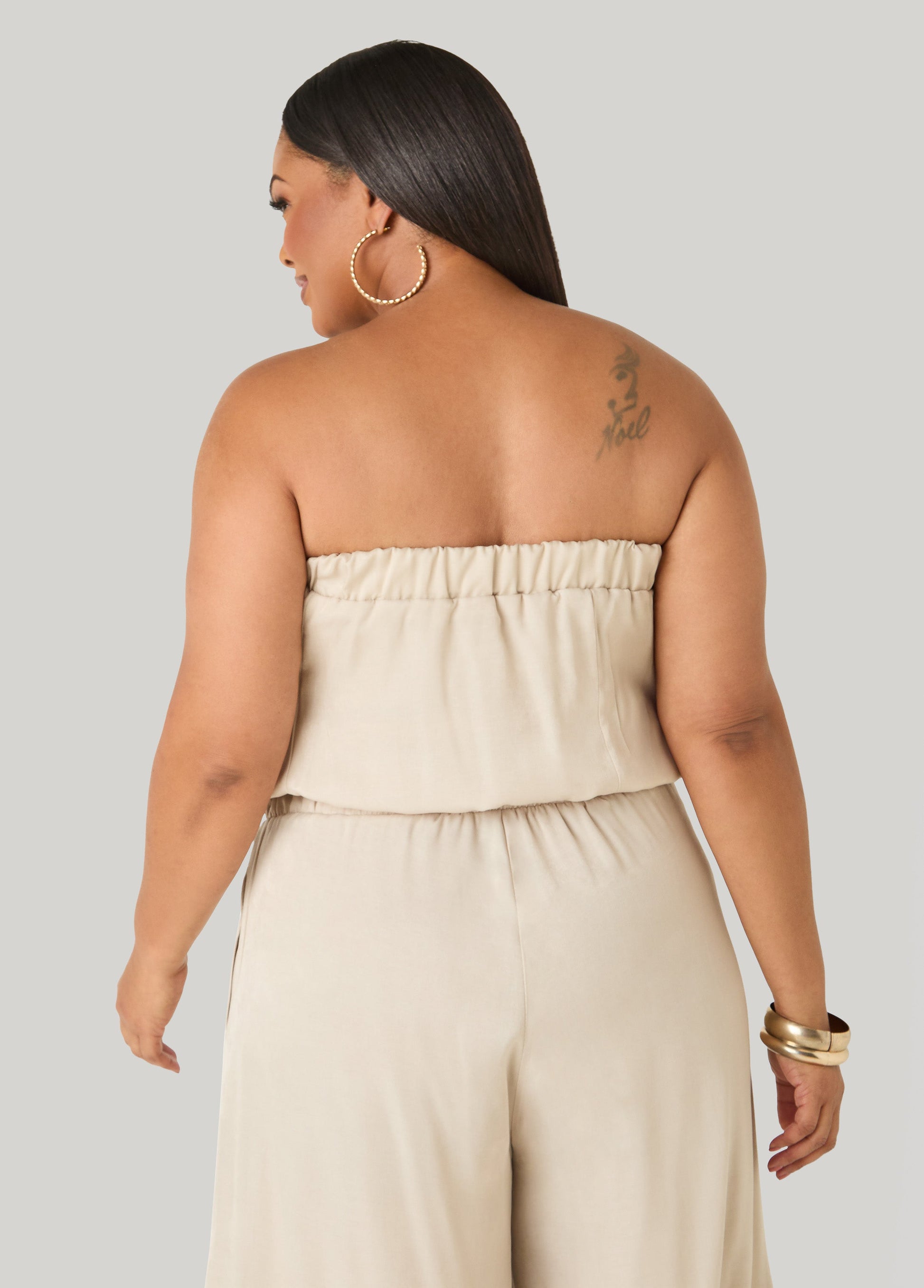 Ashley Stewart Plus Size Bubble Tube Top | Strapless Cropped Bandeau in Sage, Chambray & Beige Indigo
