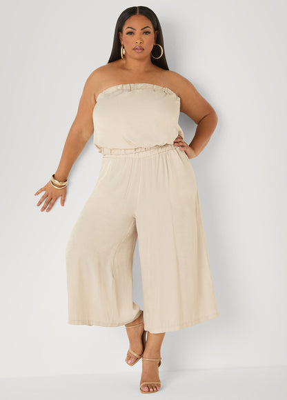 Ashley Stewart Plus Size Bubble Tube Top | Strapless Cropped Bandeau in Sage, Chambray & Beige Indigo