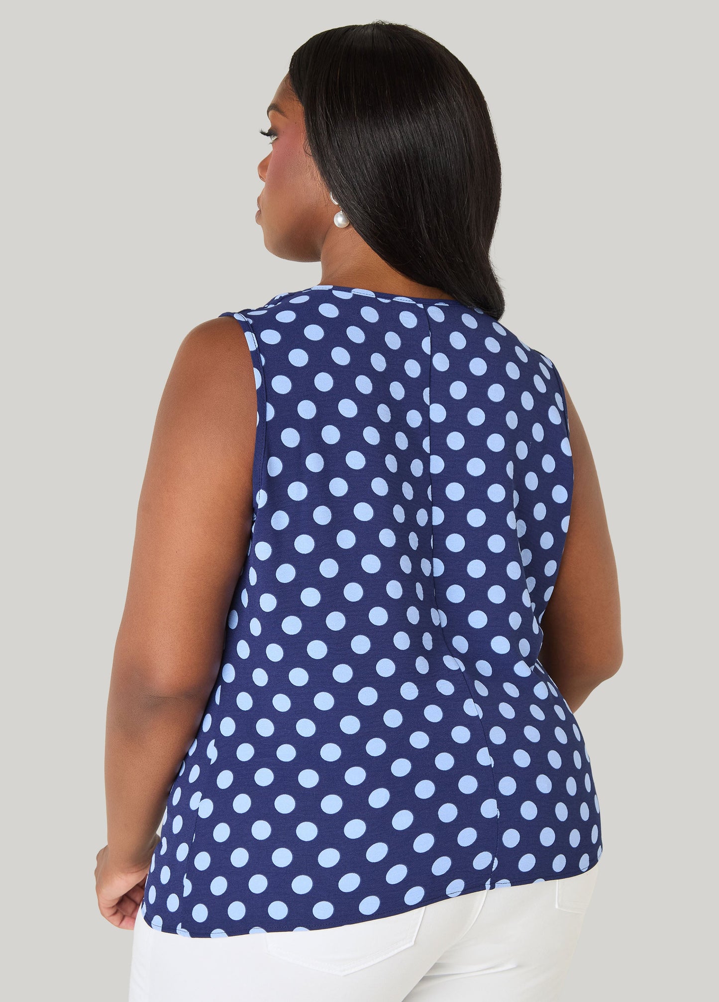 Ashley Stewart Polka Dot Cowl Neck Top Navy
