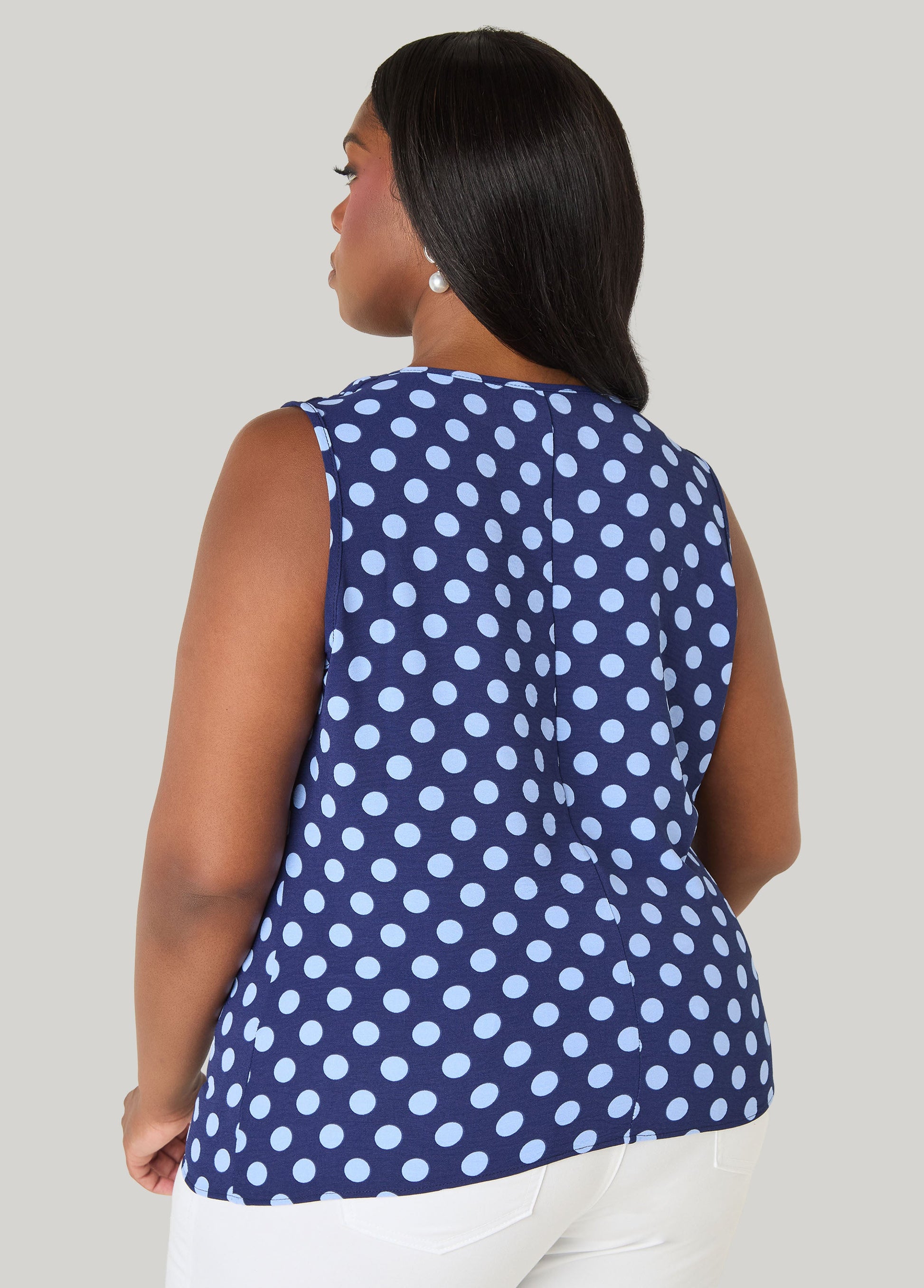 Ashley Stewart Polka Dot Cowl Neck Top Navy