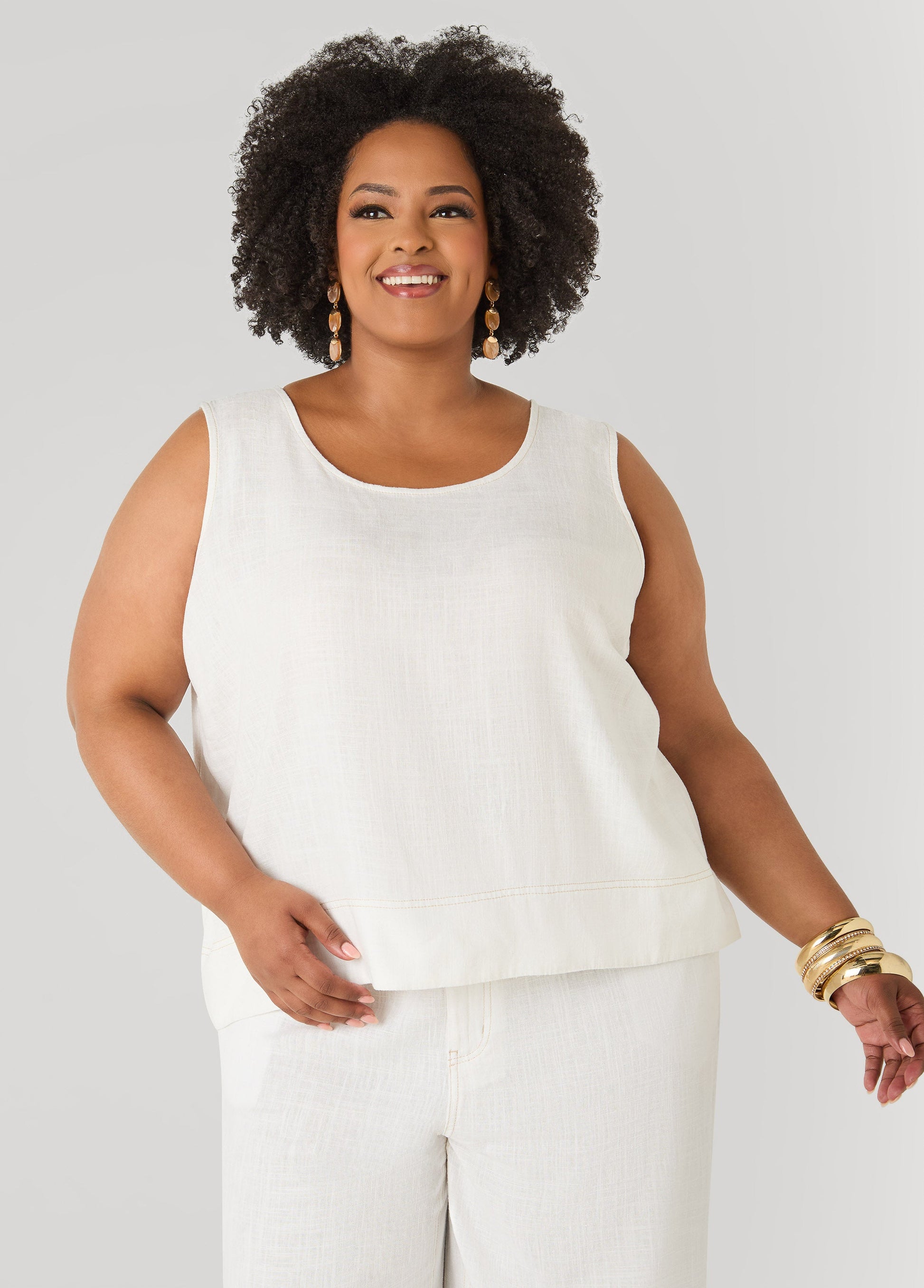 Ashley Stewart Linen Blend Top White