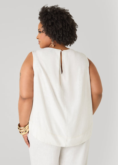 Ashley Stewart Linen Blend Top White