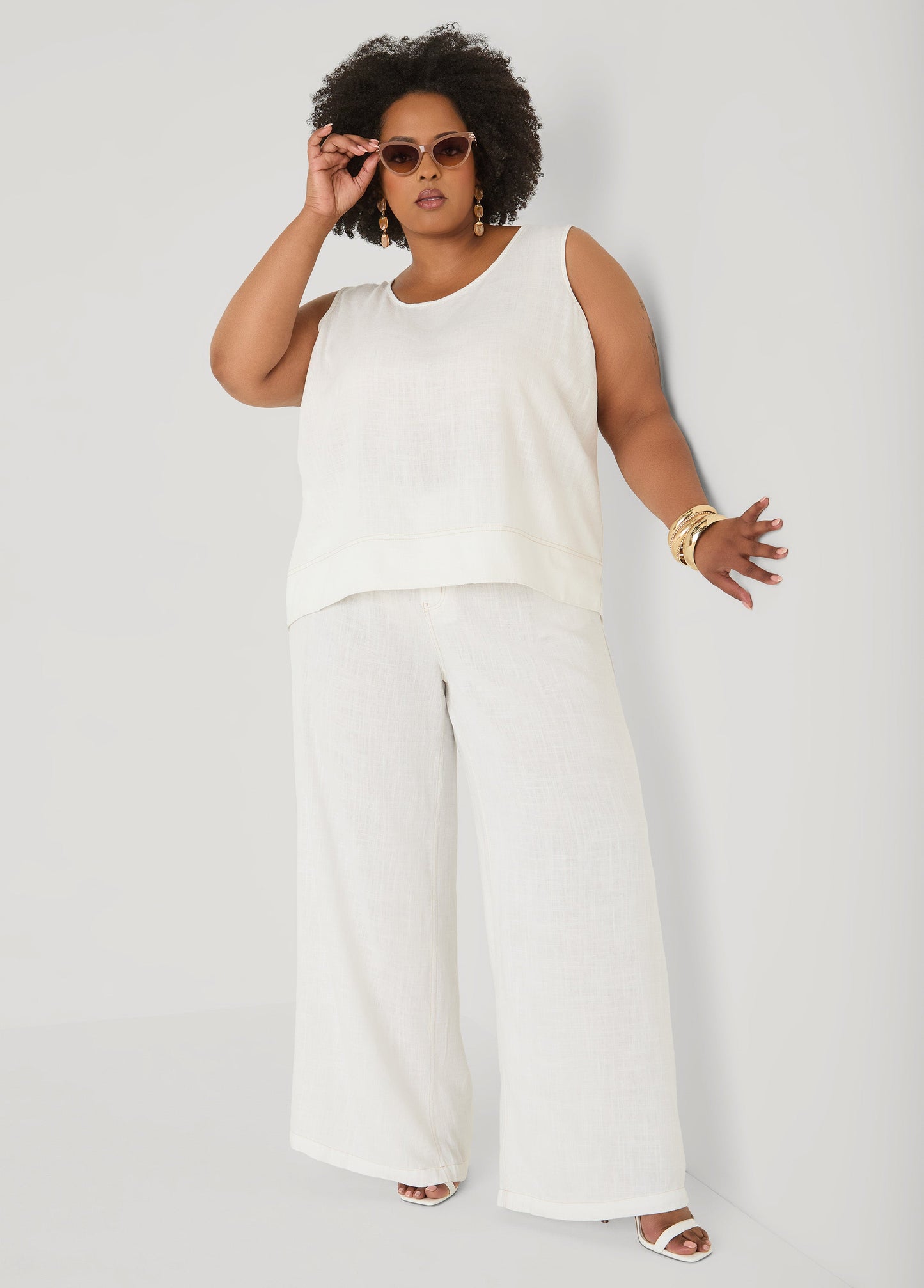 Ashley Stewart Linen Blend Top White