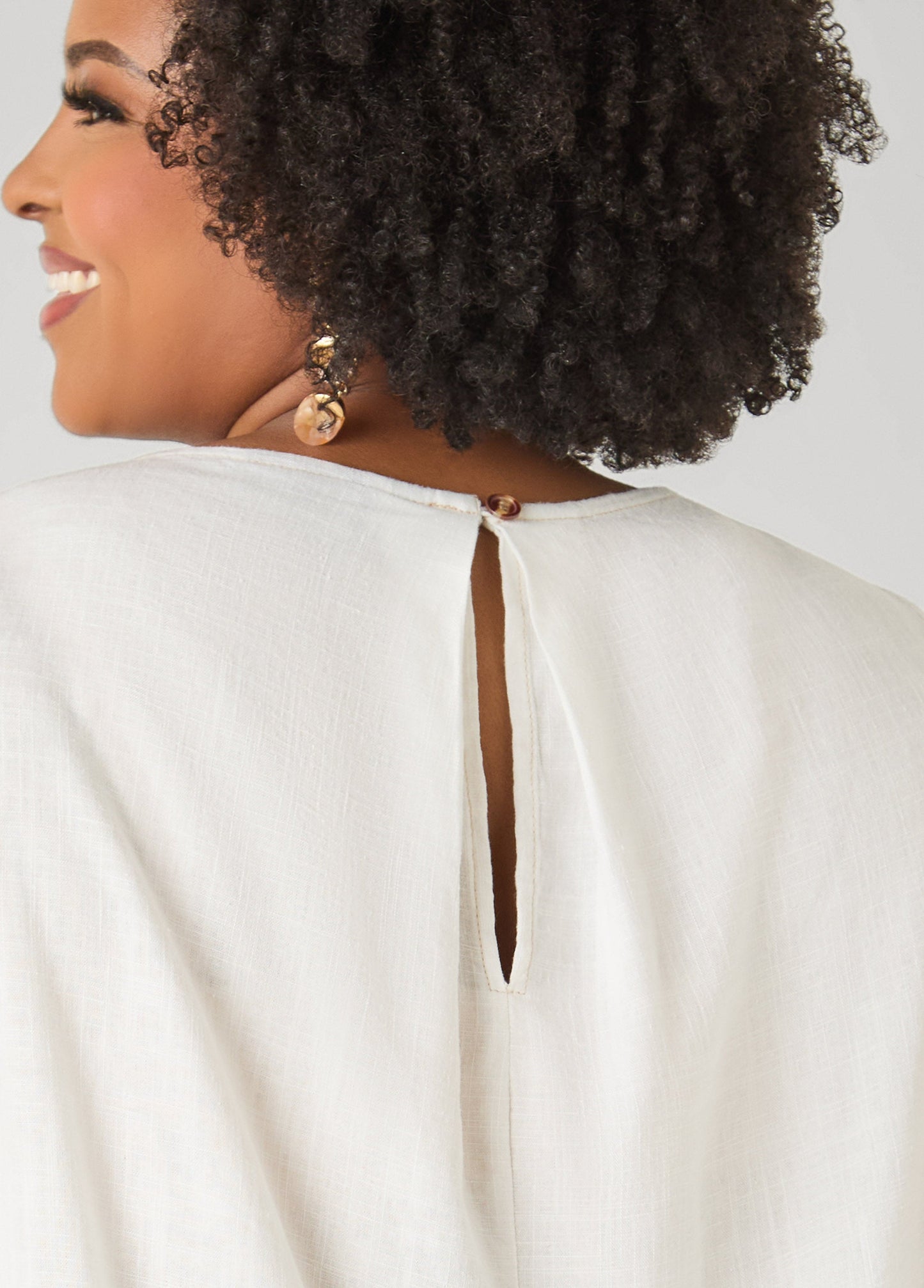 Ashley Stewart Linen Blend Top White