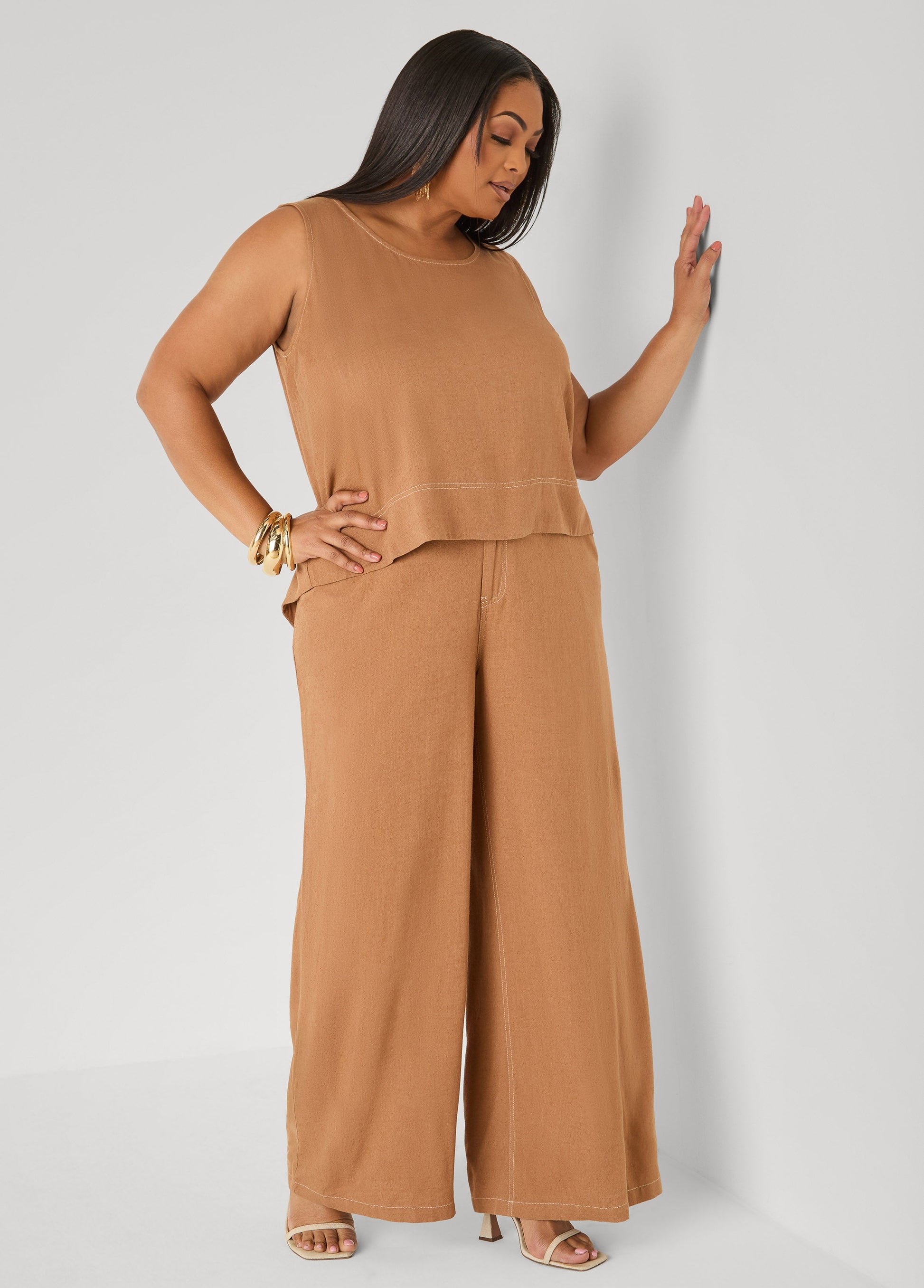 Ashley Stewart Linen Blend Top White
