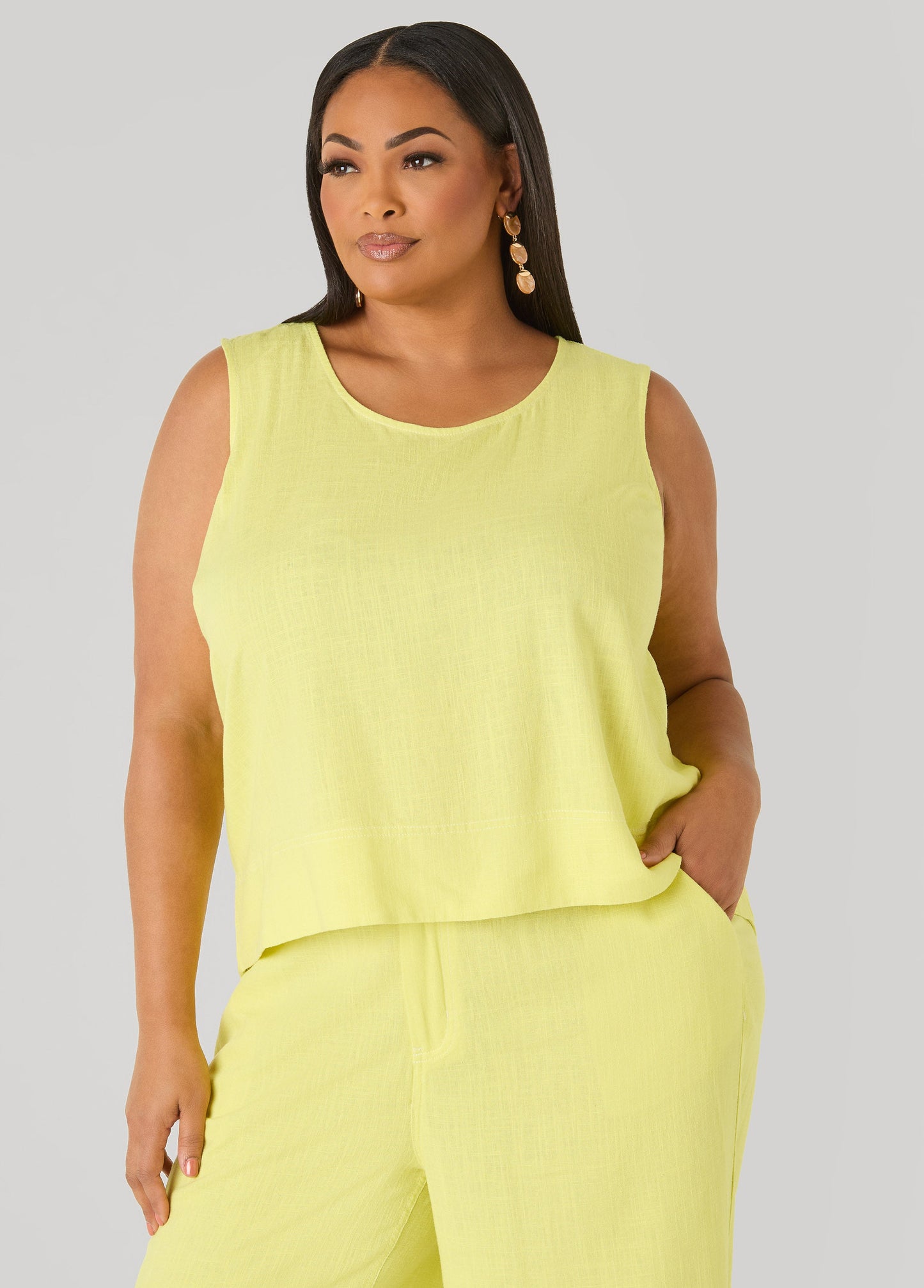 Ashley Stewart Linen Blend Top White