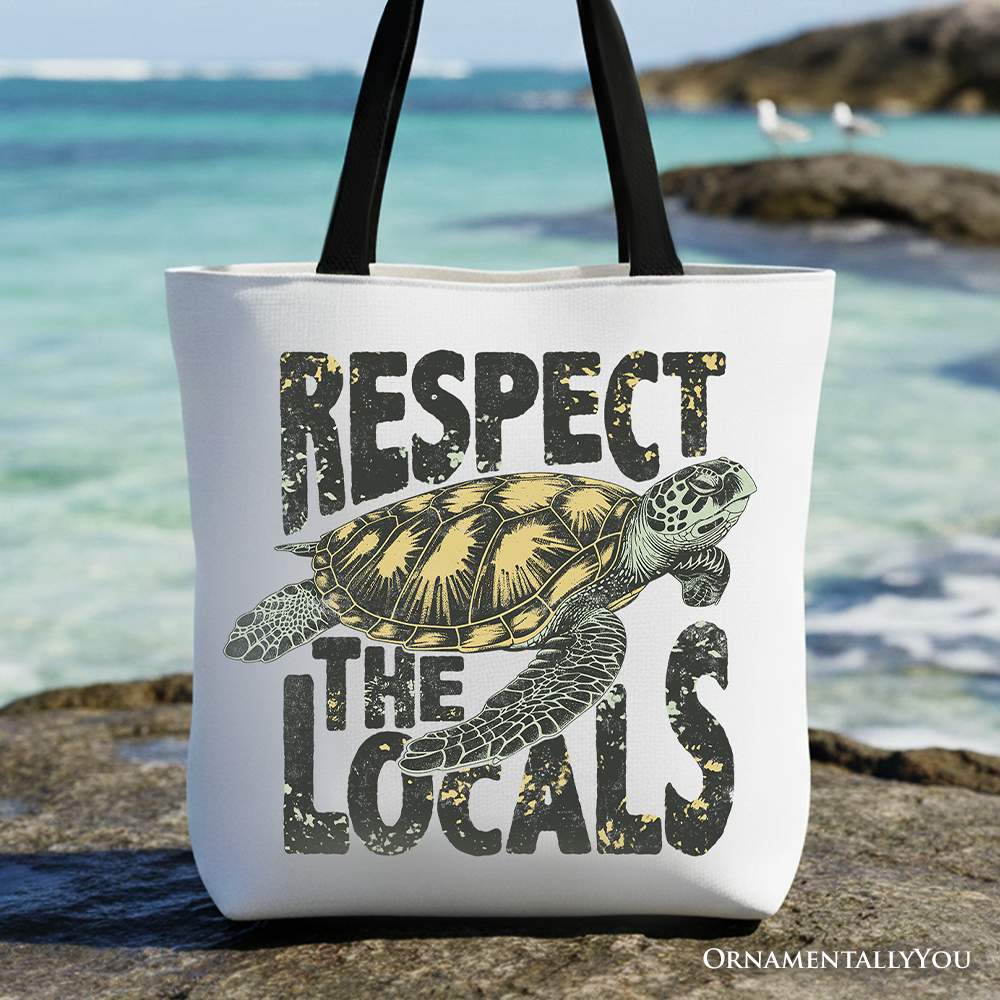 Ashley Stewart Respect the Locals Turtles Tote Bag White