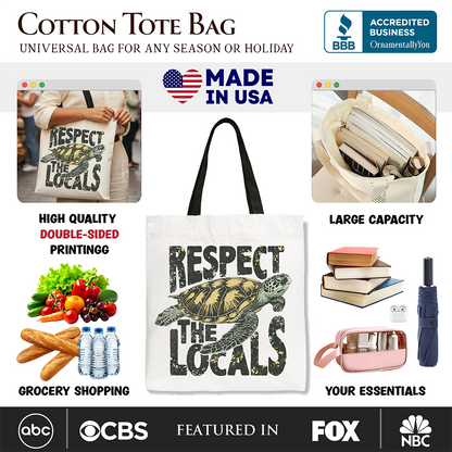 Ashley Stewart Respect the Locals Turtles Tote Bag White