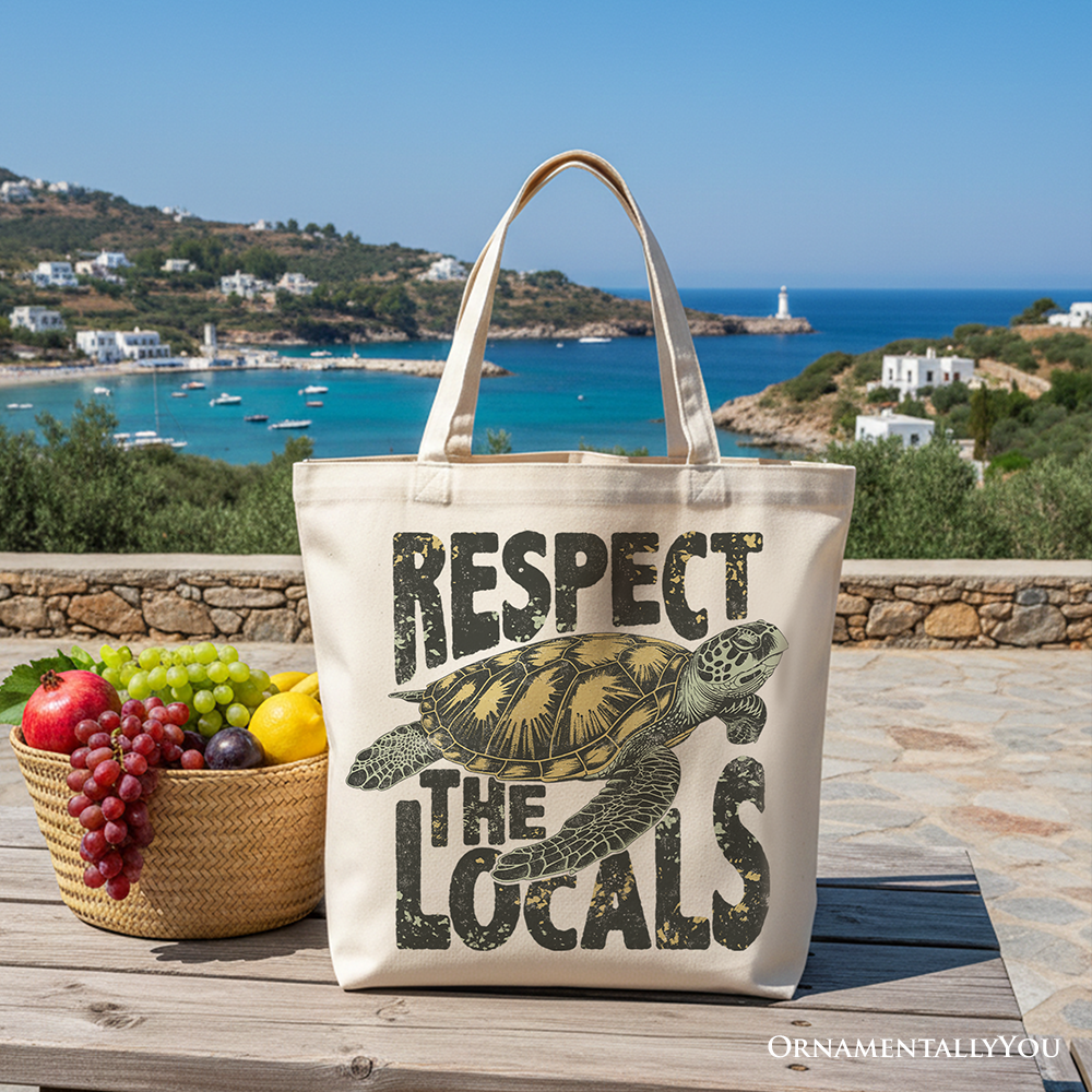 Ashley Stewart Respect the Locals Turtles Tote Bag White