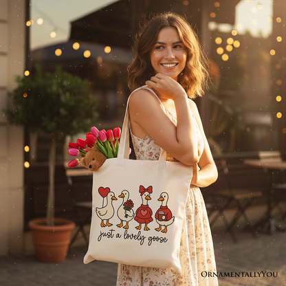 Ashley Stewart Lovely Goose Canvas Tote Bag Beige