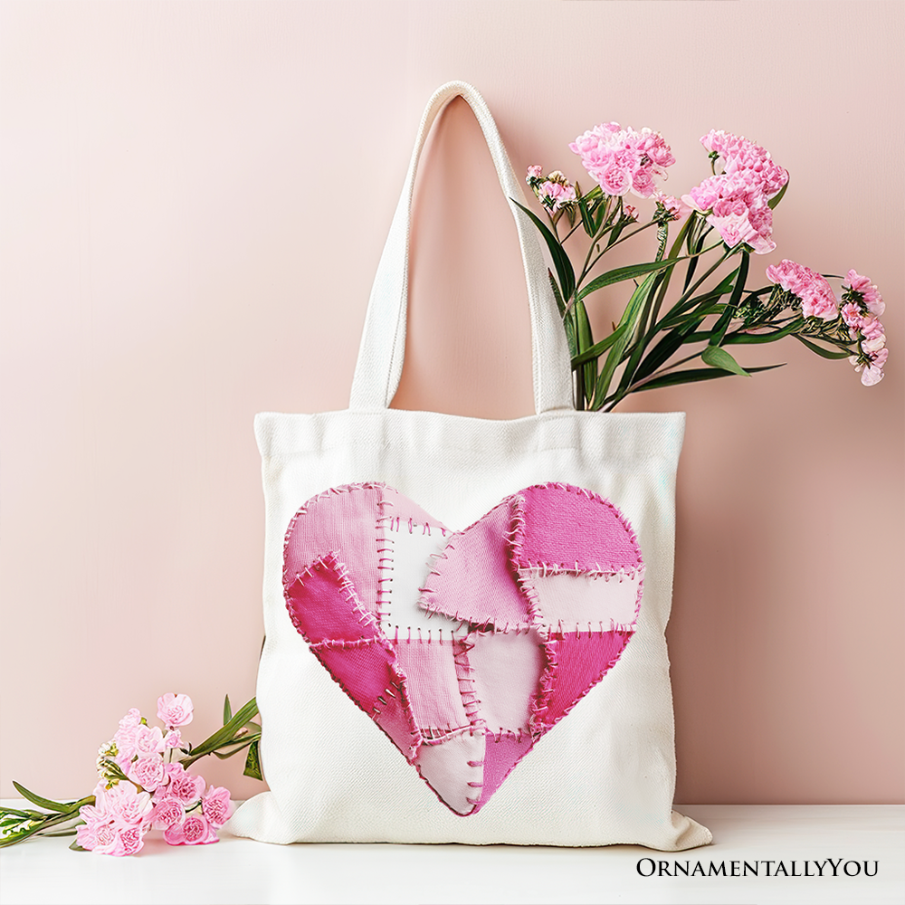 Ashley Stewart Patchwork Heart Canvas Tote Bag White