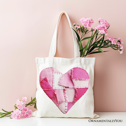 Ashley Stewart Patchwork Heart Canvas Tote Bag White